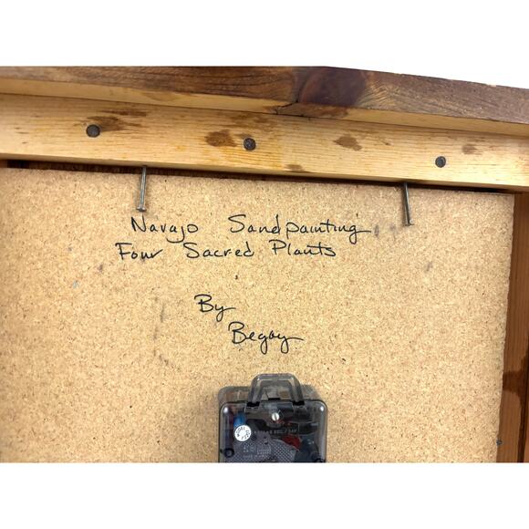 Vintage Four Sacred Plants Native American Sandstone Clock Sand Painting Begay - Picture 14 of 16